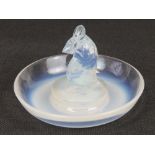 A 1920's Rene Lalique opalescent 'Souris Cendrier' circular glass dish modeled with a seated mouse,