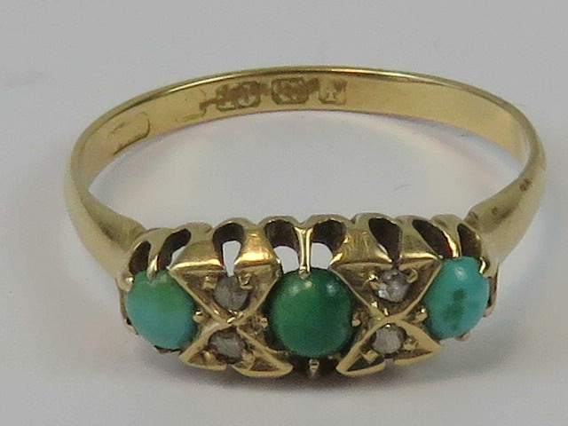 A vintage 18ct gold diamond and turquoise ring,