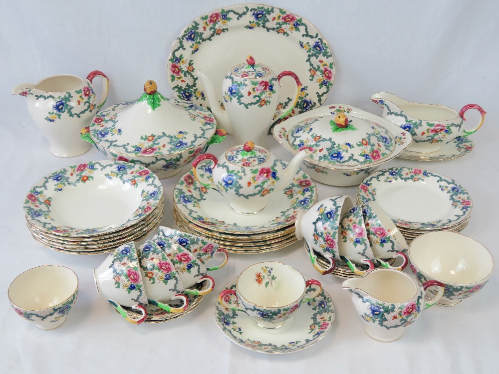 A Royal Cauldon 'Victoria' pattern dinner and coffee service, similar pattern to 'Flora Dora'.