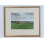 Watercolour on card; rural view of Northamptonshire towards Slapton and Abthorpe,