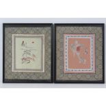 Two Chinese silk embroidered panels, framed and glazed, 26.5 x 32cm.