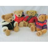 Four Harrods Christmas Teddy bears, 2001, 2003, 2004 and 2005 (20th Anniversary),