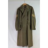 A WWII British Military Staff Sergeant over coat, Royal Electrical and Mechanical Engineers issue.