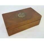 A Wooden cigar box made by Fortnum E Mason London, having brass RAF insignia to lid, 18 x 10 x 6.