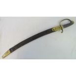 A French 18th century short sabre having shagreen grip and leather scabbard.