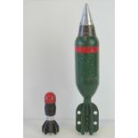 Two inert British Military mortars; a WWII 3" HE Mortar with 1945 dated fuse band,