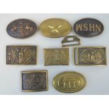 Eight reproduction American Civil War brass belt buckles including Texas Union and Virginia Militia.