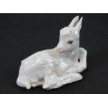 A very rare SS Allach porcelain figure of a recumbent Goat Kid, 11cm in length,