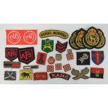 A quantity of assorted cloth military badges including; Civil Defence Corps, RAMC, AFS,