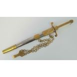A Bulgarian 1951 Officers parade dagger complete with scabbard and chain hanger, 23cm blade.
