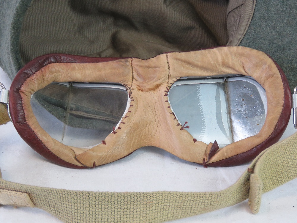 A WWII German Wehrmacht green ski cap with Motorcycle/Pilots goggles. - Image 5 of 5