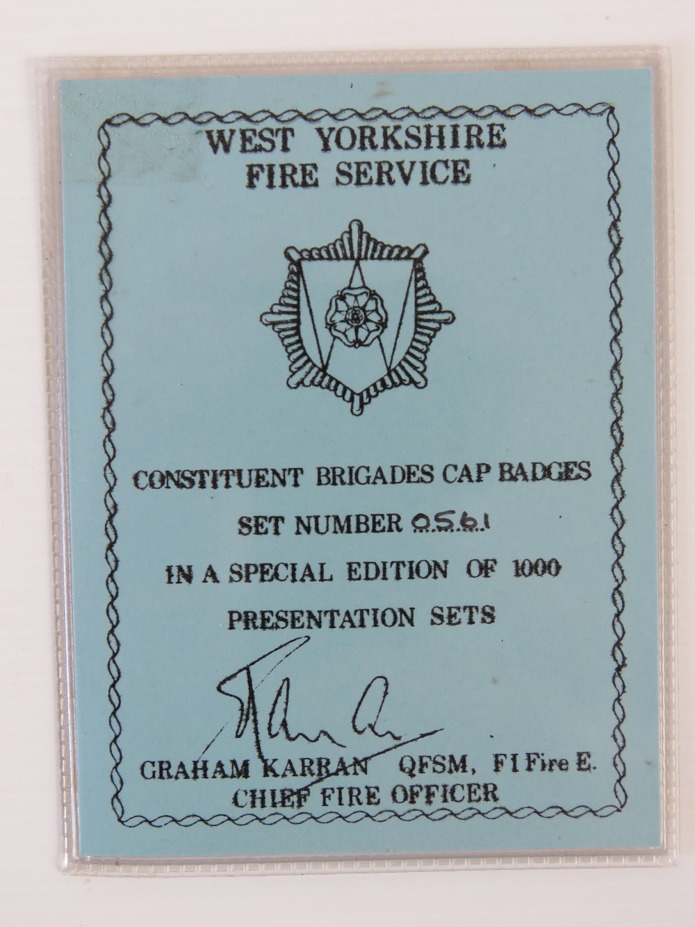 A limited edition set of West Yorkshire Fire Service cap badges, - Image 3 of 3