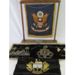 Three embroidered military pennant flags