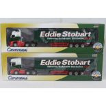 Two 1:50 scale Cararama Eddie Stobart articulated lorries and trailers in original packaging.