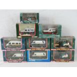 Nine boxed Corgi Eddie Stobart utility vehicles including mini busses, forklift, Reliant Robin, etc,