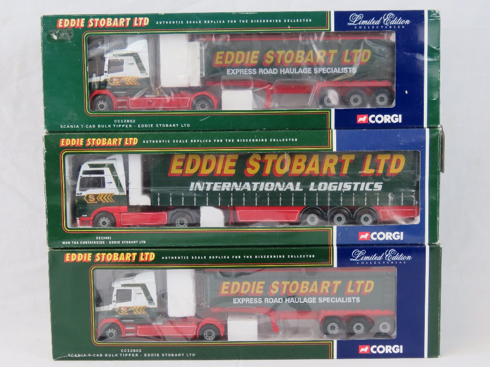 Three Corgi limited edition Eddie Stobart articulated lorries and trailers,