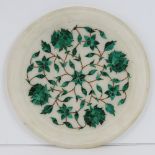 An interesting Indian alabaster plater profusely decorated with malachite in foliate form, 20.