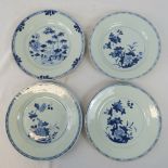 A set of four Nankin blue and white ironstone plates c1740, each measuring 23cm dia.