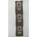Three uncut WWII German RAD cloth badges.