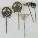 Five WWII German military stick pins.