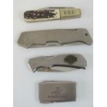 A Harley Davidson knife, together with a Winchester knife and two others. Four items.