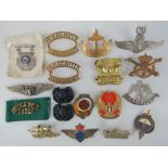 A quantity of assorted badges including; an enamelled Pistol Expert badge, parachute,