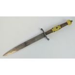 A rare Chinese stiletto dagger with engraved dragon to blade, polkadot handle with silvered finial,