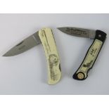Two scrimshaw handled pocket knives;