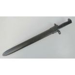 A replica US 1942 bayonet with scabbard, blade measuring 41.5cm in length.