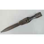 A WWII German K98 bayonet, with scabbard and leather frog, blade measuring 24.