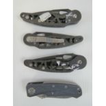 Three U-Fox folding knives, together with a Schrade knife. Four items.