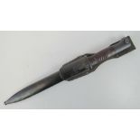 A WWII German K98 bayonet, with scabbard and leather frog having makers mark to back,