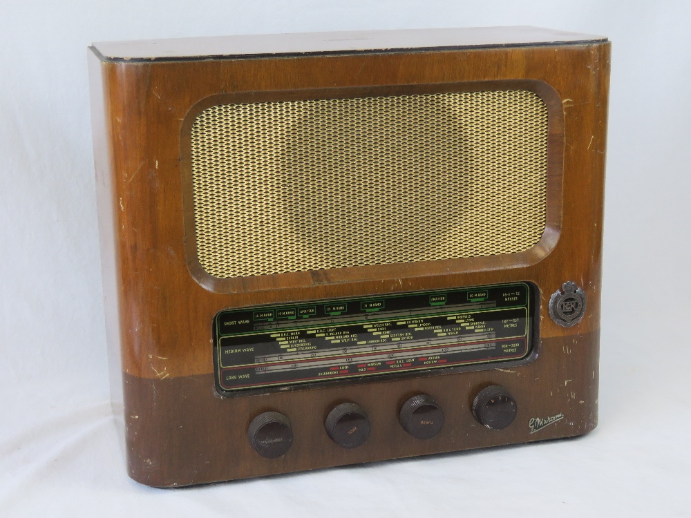 A British Military Officers Mess Marconiphone radio having Royal Engineer insignia upon, short,