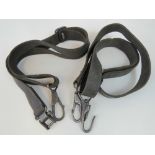 A pair of leather WWII German Mg34/42 Lafette tripod adjustable carry straps with hooks.
