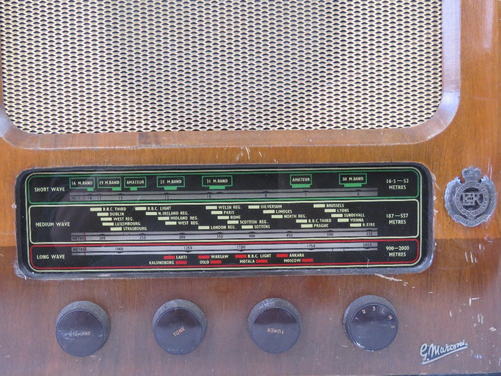 A British Military Officers Mess Marconiphone radio having Royal Engineer insignia upon, short, - Image 2 of 4