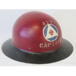 A WWII US Civil Defence Captains helmet complete with liner and chin strap,