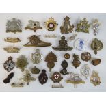 A quantity of assorted military cap and epaulette badges including; The Queens Own Hussars,