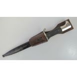 A WWII German Mauser rifle parade bayonet, engraved panzer battle scene to blade,