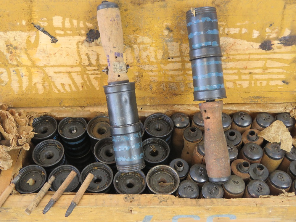 A crate of thirty inert WWII Hungarian M39 training stick grenades with double heads and simulation - Image 3 of 3