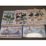 Six contemporary WWII military themed signs including; Memphis Belle and Desert Rats.