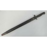 A Lee Enfield 1907 bayonet having 43cm blade marked Wilkinson, complete with twin stitched scabbard.