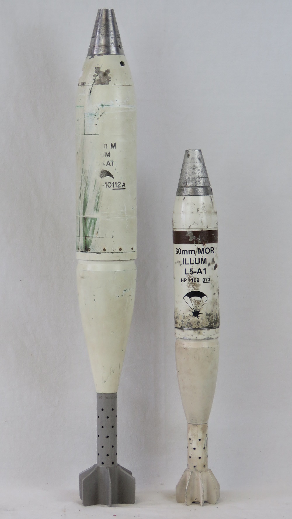 Two Falkland's War British Illumination Mortars, one 81mm L54a1 and one 60mm l5-a1,