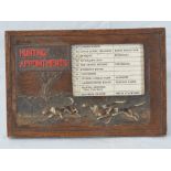 A Swiane and Adeney easel standing 'Hunting Appointments' frame having carved hounds in relief to