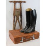 A vintage folding beechwood boot jack, a