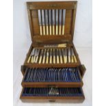 A good Victorian Oak canteen of cutlery