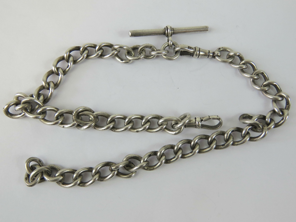 A heavy HM silver fob chain having T-bar