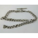 A heavy HM silver fob chain having T-bar