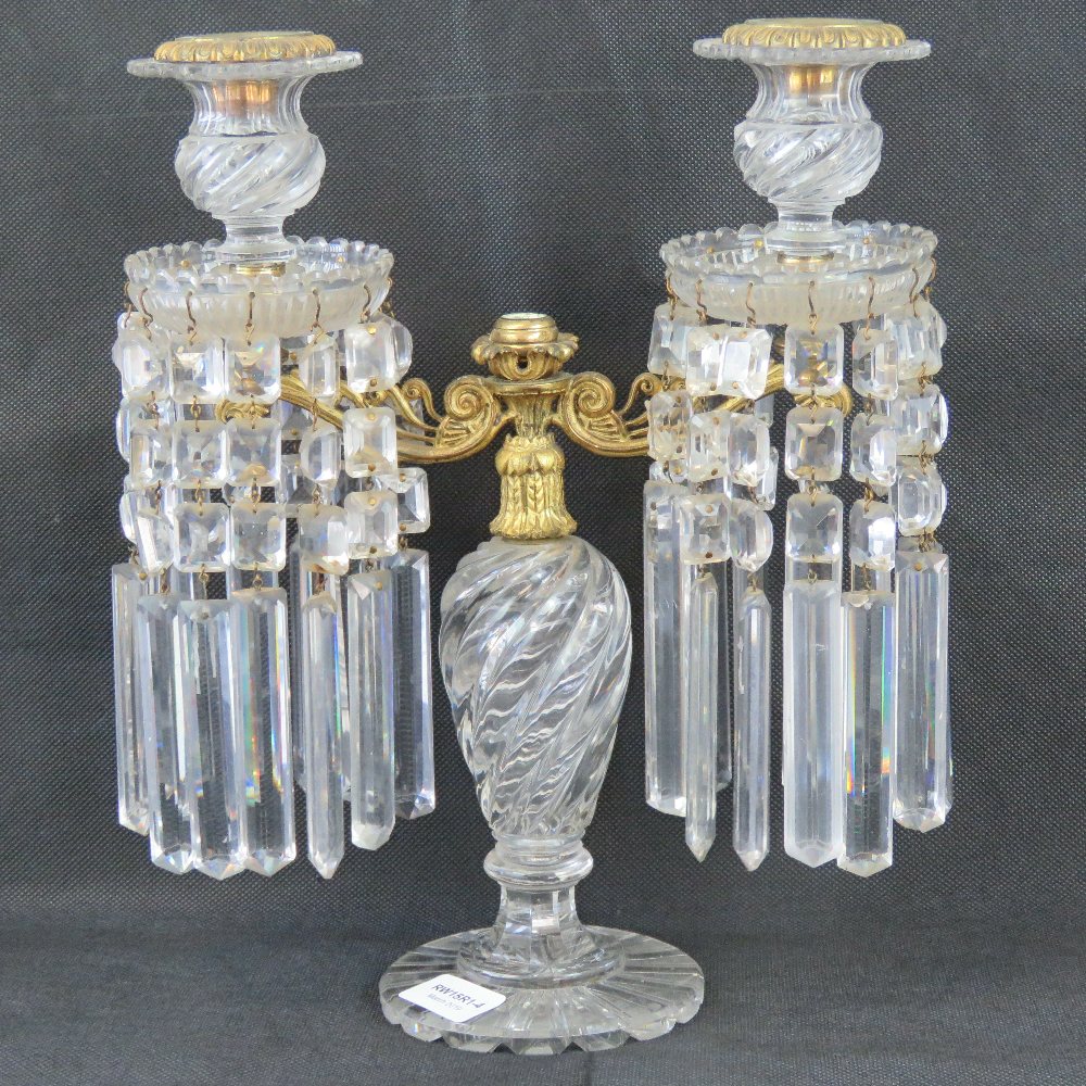 A fine glass and gilt brass twin sconce