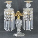 A fine glass and gilt brass twin sconce