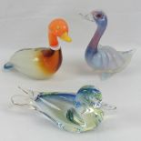 Three Murano Art Glass ducks, 19cm, 17cm, and 10cm high respectively.